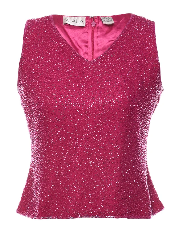 Magenta Beaded Party Top - M Warm Fleece Sweatshirts