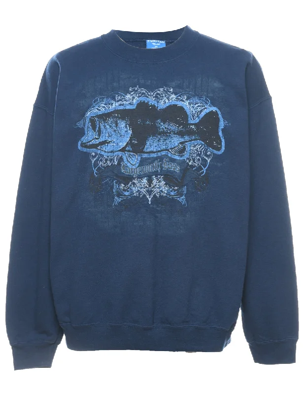 Largemouth Bass Printed Sweatshirt - M Hoodie Sweatshirt Fashion