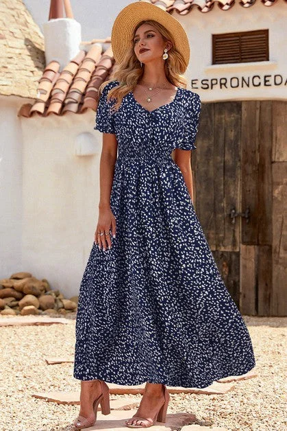 A Whimsical Idea Navy Dot Print Smocked Dress (Size XL) Casual chic unclassified dresses