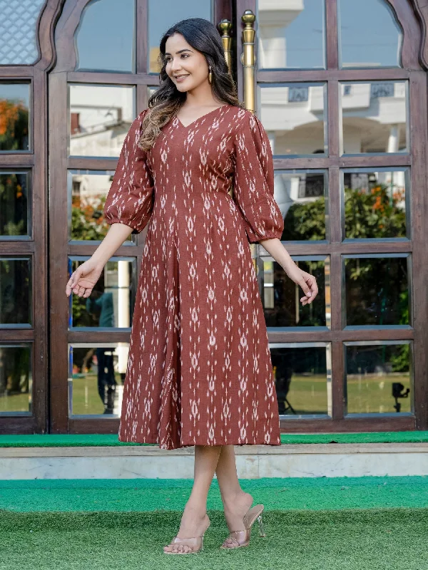 Hazel Brown Ikat Cotton Dress Polka dot unclassified dresses