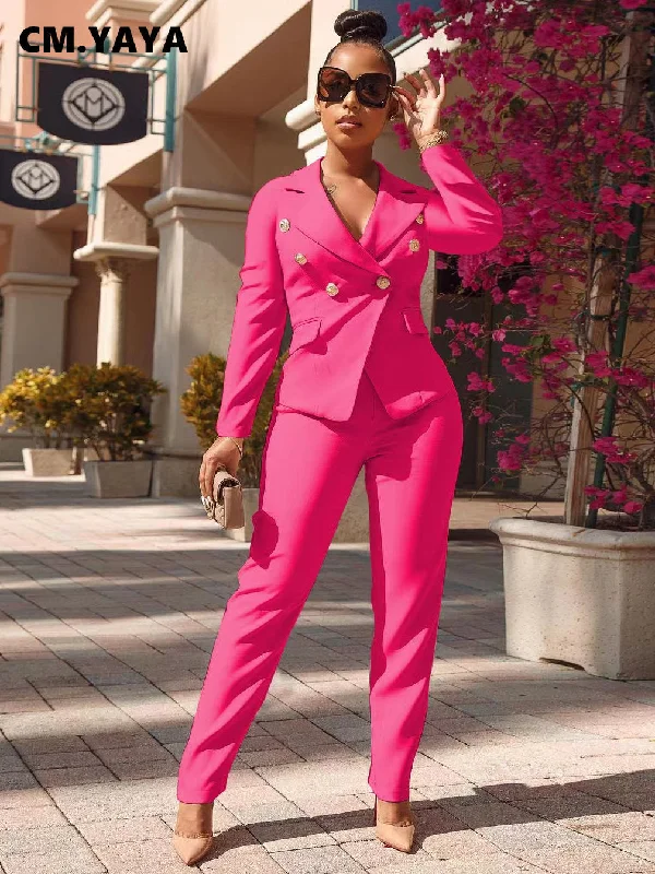 CM.YAYA Autumn Winter Women's Set Long Sleeve Blazer and Pants Suit Office Lady Tracksuit Two 2 Piece Set Elegant INS Outfits Holiday unclassified dresses
