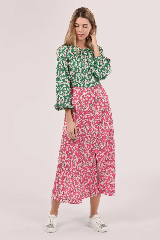 Molly Pink & Green Floral A Line Midi Dress Urban Outfitters midi dresses