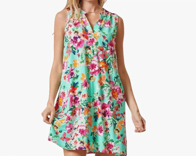 Lizzy Tank Dress In Mint Floral Knitted floral dresses